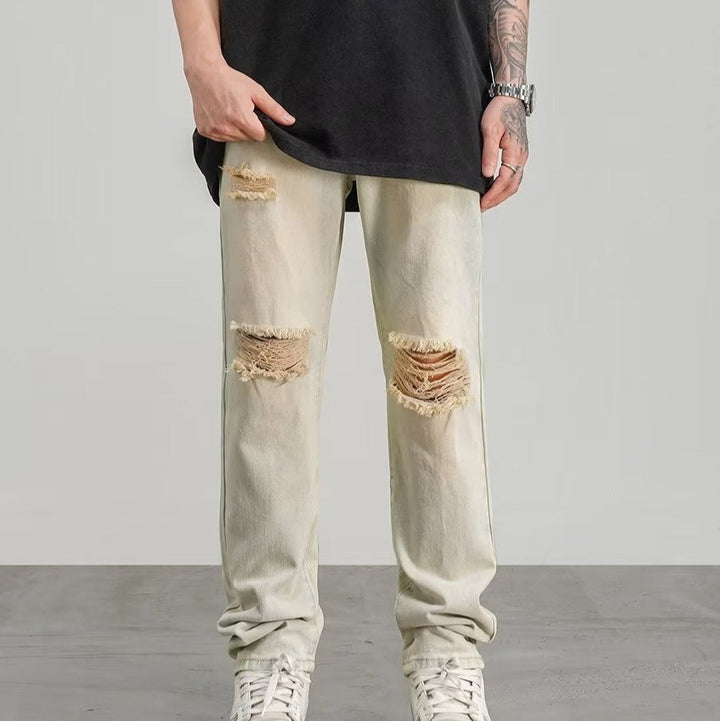 Jean coupe droite en denim déchiré pour hommes - Gael