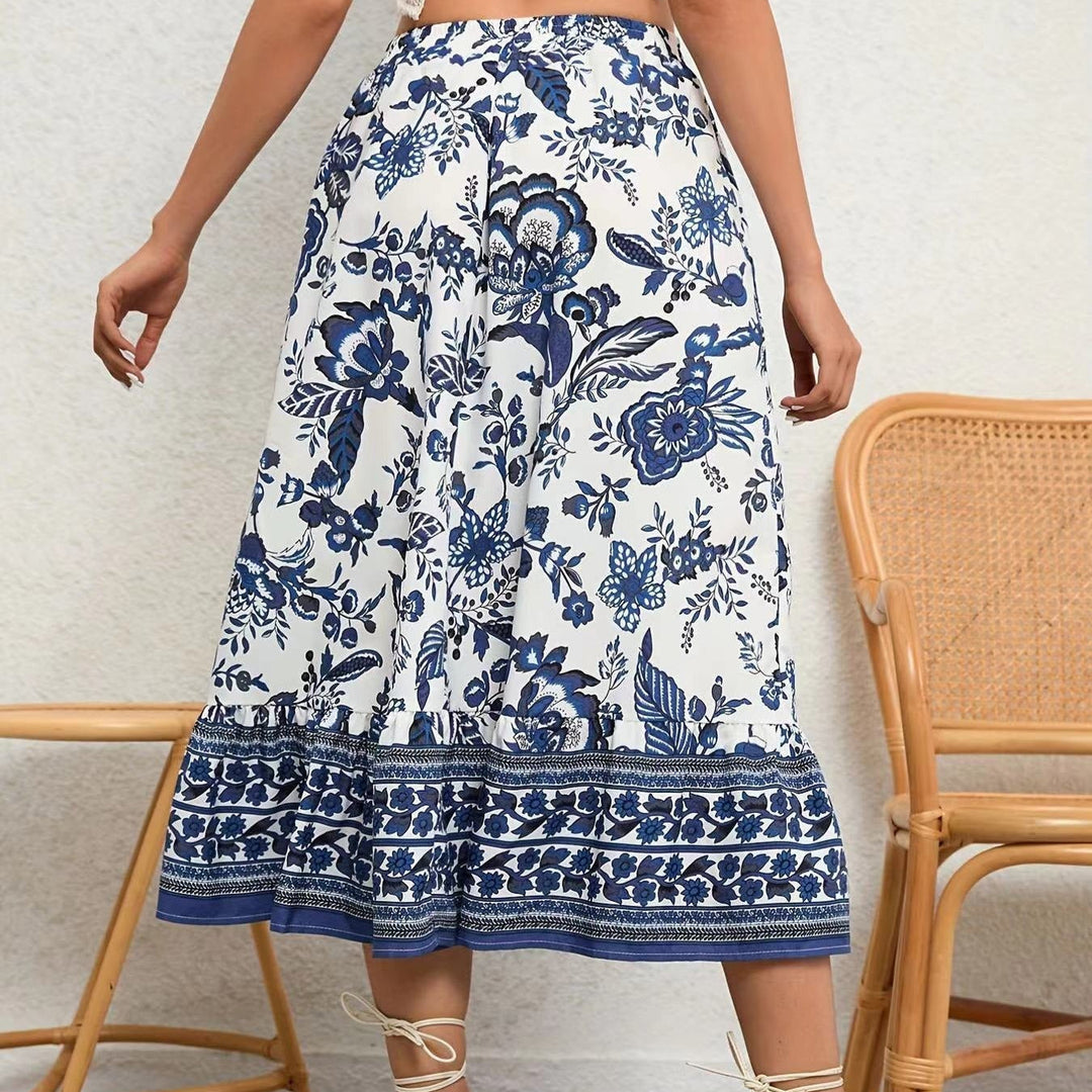 Jupe midi pour femme en coton à imprimé floral et coupe évasée - Brigitte
