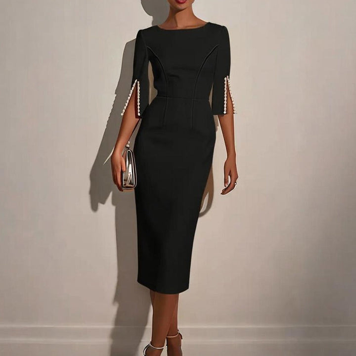 Élégante robe midi pour femme avec détails perlés - Amaia