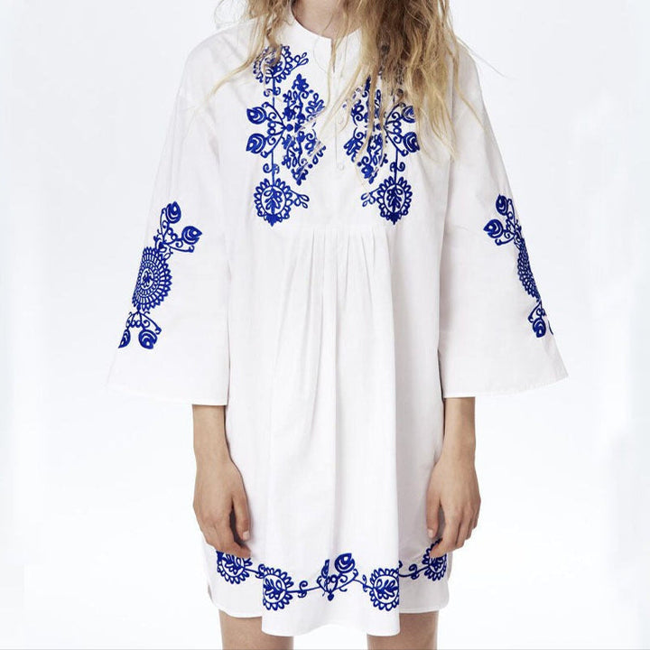 Robe courte en coton brodé pour femme, style ethnique, coupe ample - Irati