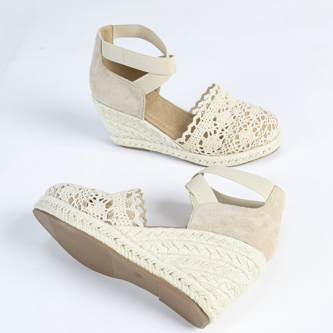 Espadrilles pour femmes dentelle artisanale avec semelle compensée en jute - Camila