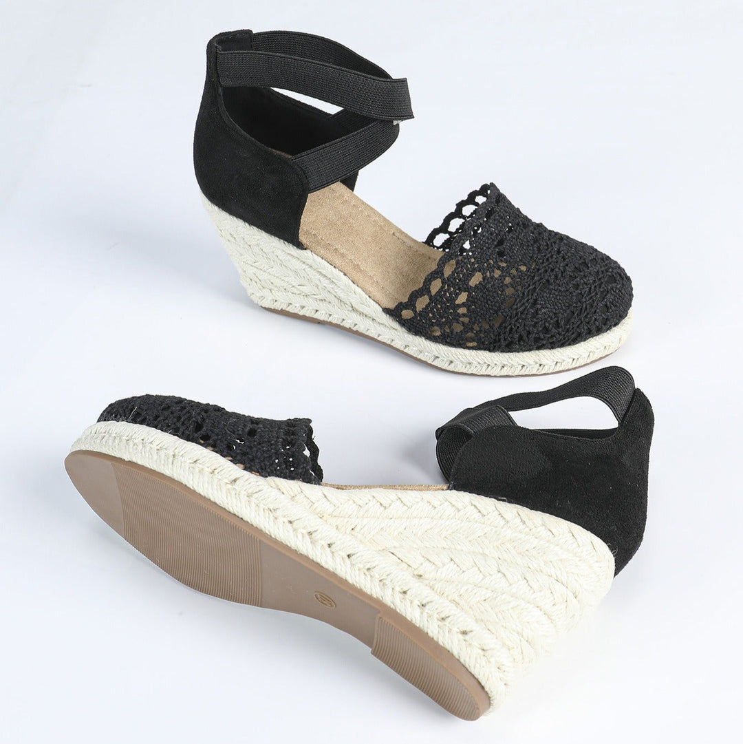 Espadrilles pour femmes dentelle artisanale avec semelle compensée en jute - Camila