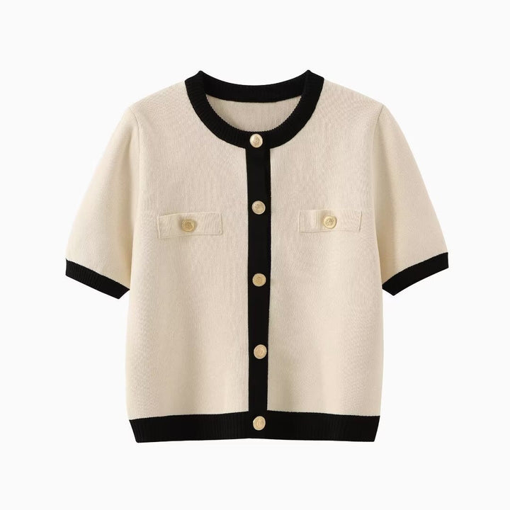 Cardigan à manches courtes contrastées pour femmes - Elodie