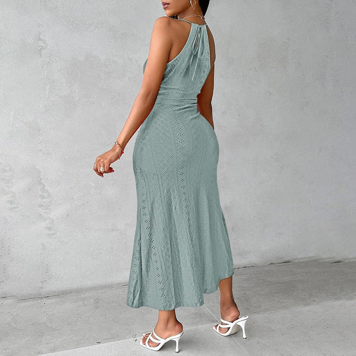 Robe midi ajourée en crochet pour femmes avec fente sur le devant - Elvia