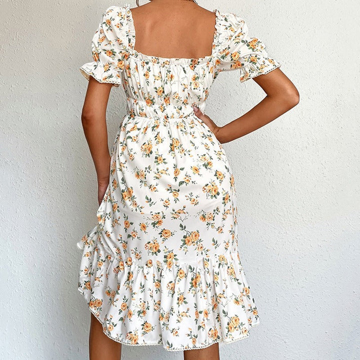 Robe midi à fleurs pour femme avec manches bouffantes de style vintage - Julieta