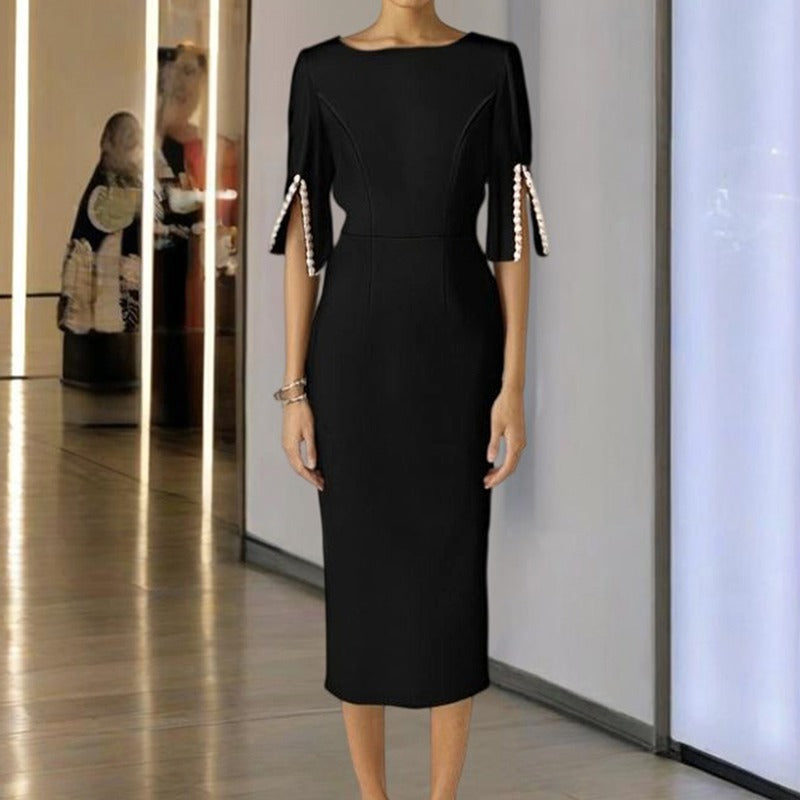 Élégante robe midi pour femme avec détails perlés - Amaia