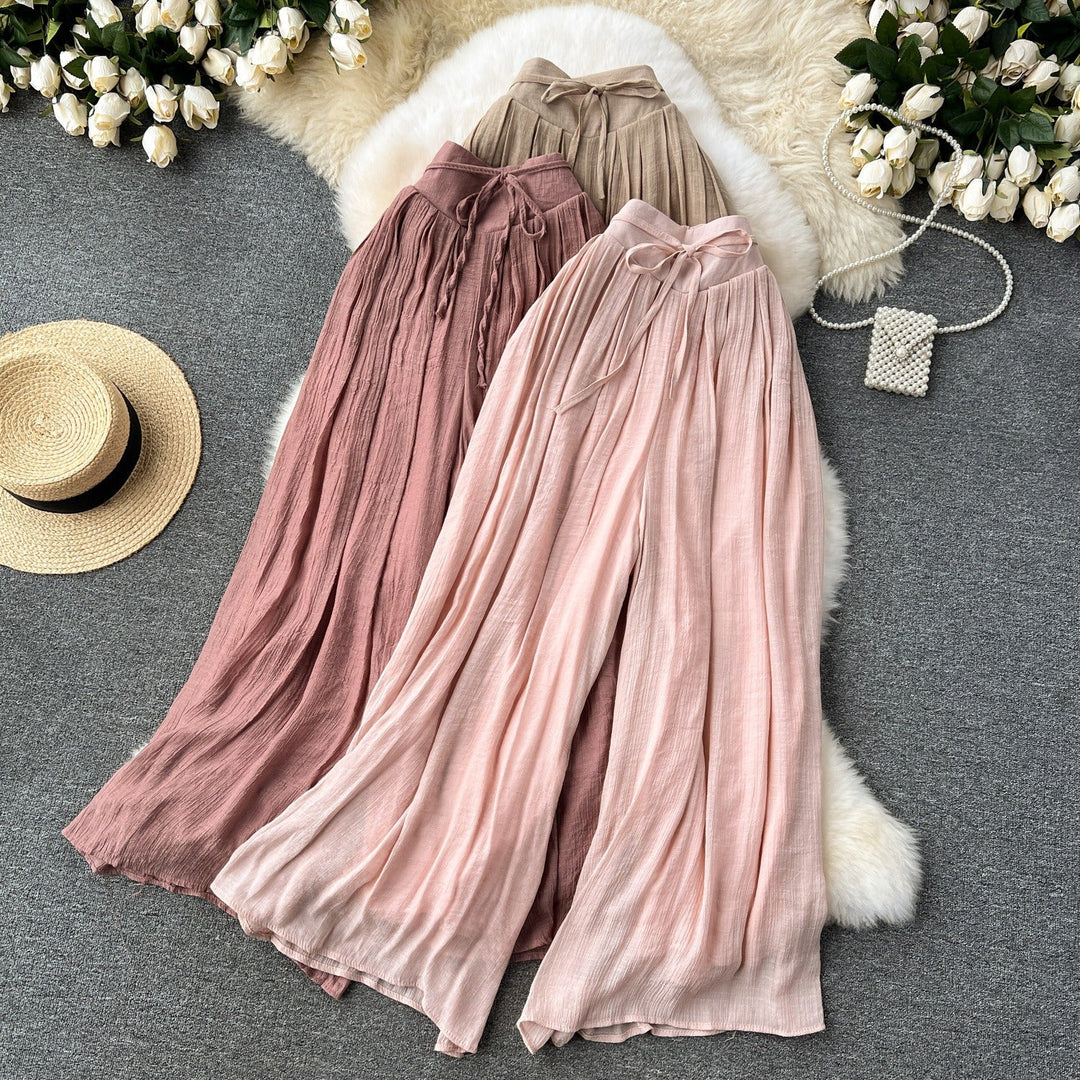 Pantalon palazzo à taille haute en lin fluide pour femme - Mireya