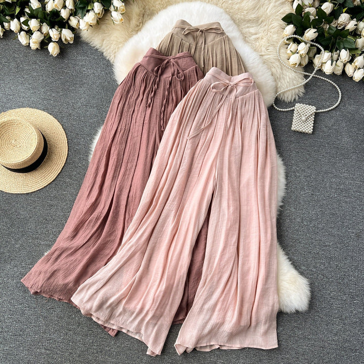 Pantalon palazzo à taille haute en lin fluide pour femme - Mireya