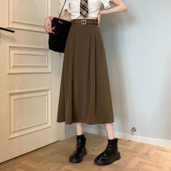 Jupe midi femme en tissu fluide avec pinces devant, coupe évasée - Mireille