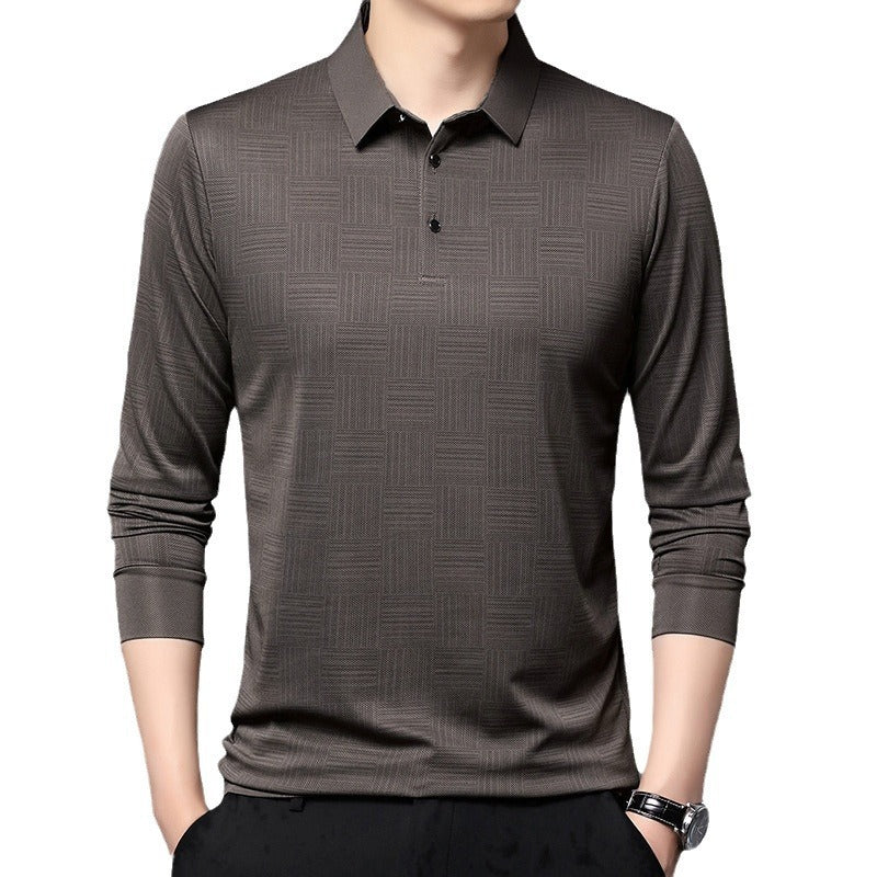 Polo en maille texturée géométrique à manches longues pour hommes - Hugo