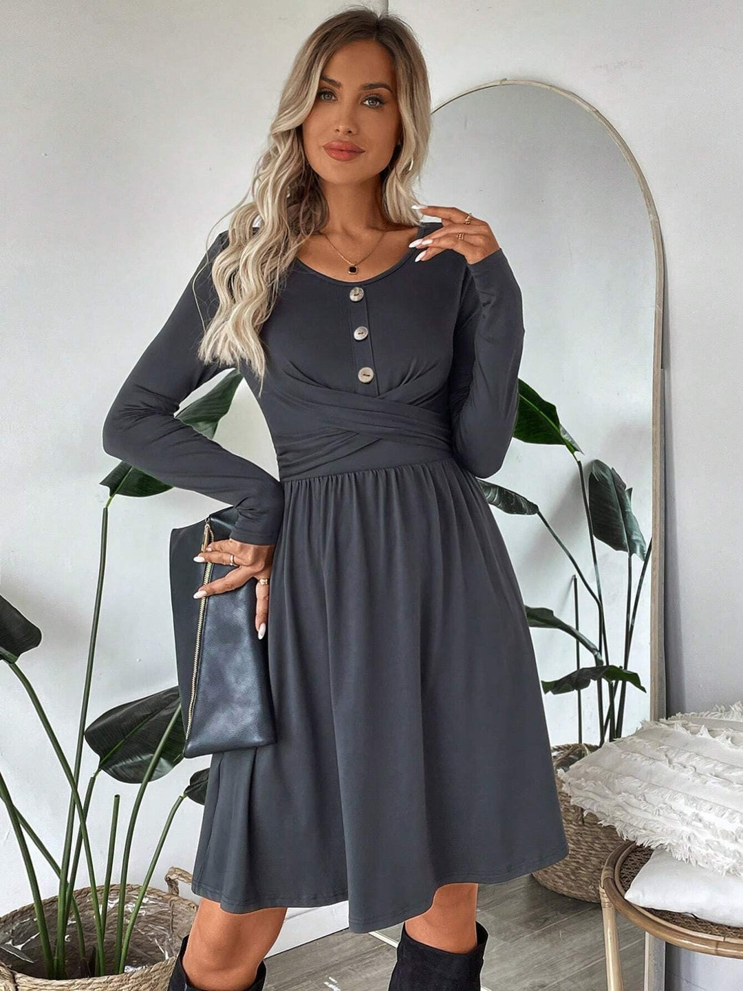Robe en maille douce avec boutons pour femme - Athena