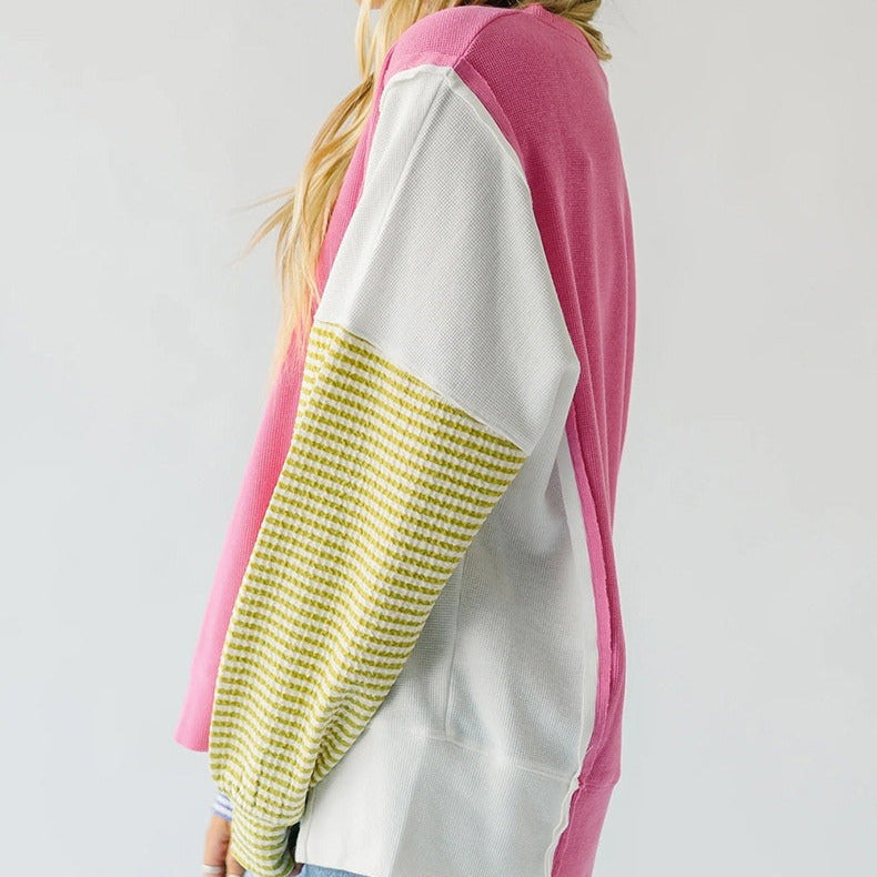 Sweat-shirt décontracté à manches longues multicolores - Maelis