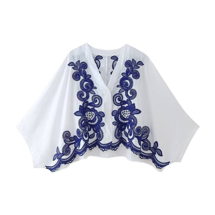 Ensemble femme avec chemisier et jupe brodés de fleurs dans un style bohème - Alondra