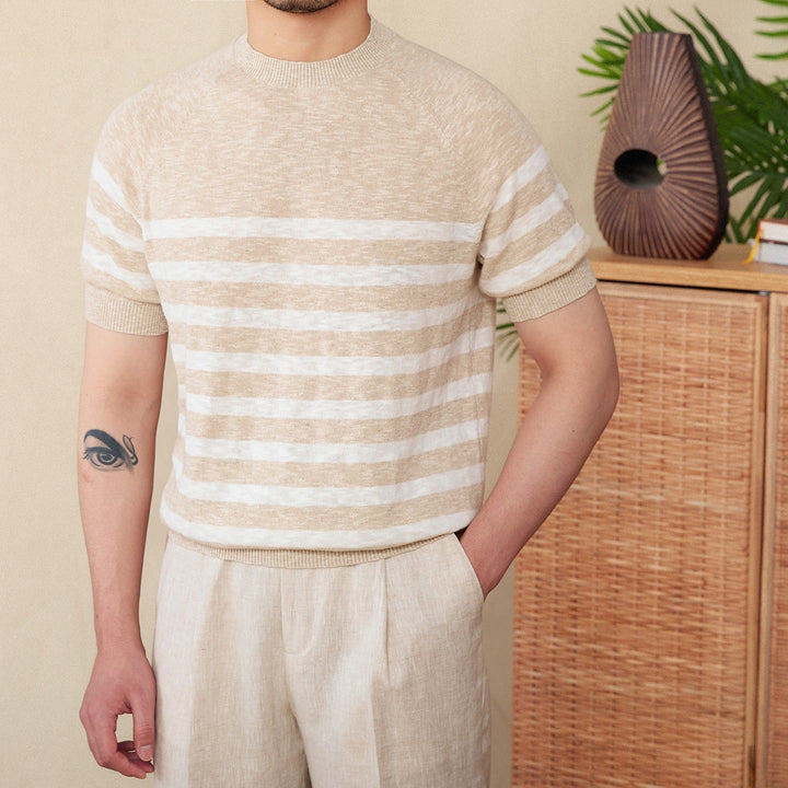 T-shirt à rayures horizontales en maille fine pour homme - Benoît