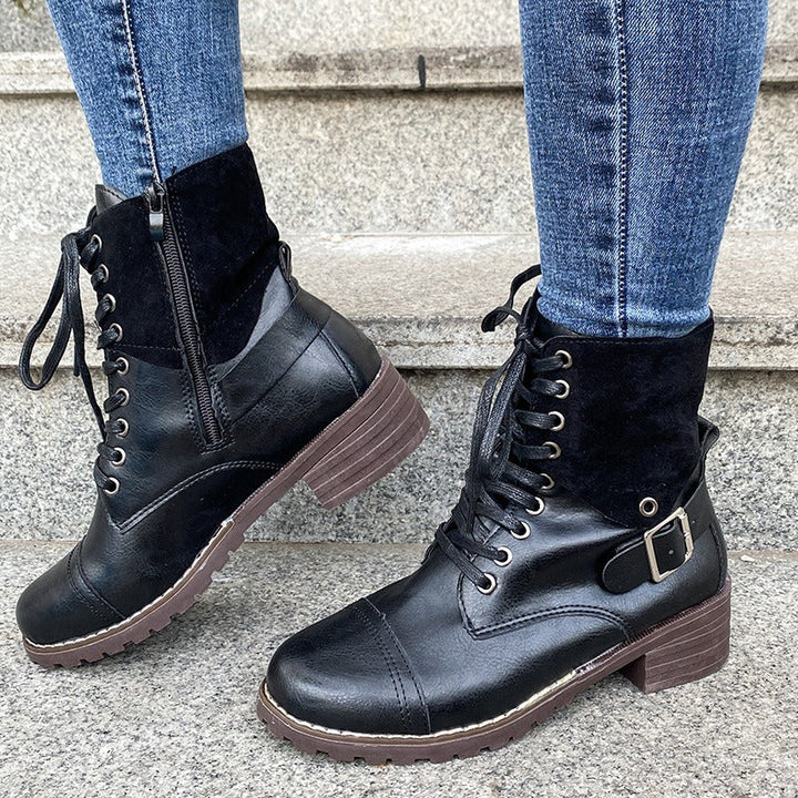 Bottines pour femmes en cuir synthétique avec lacets de style militaire - Estela