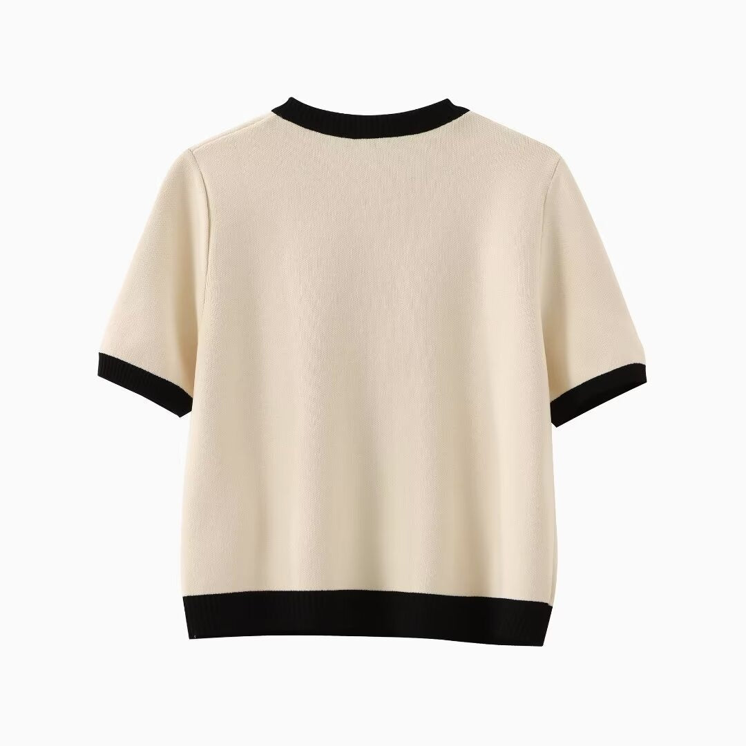 Cardigan à manches courtes contrastées pour femmes - Elodie