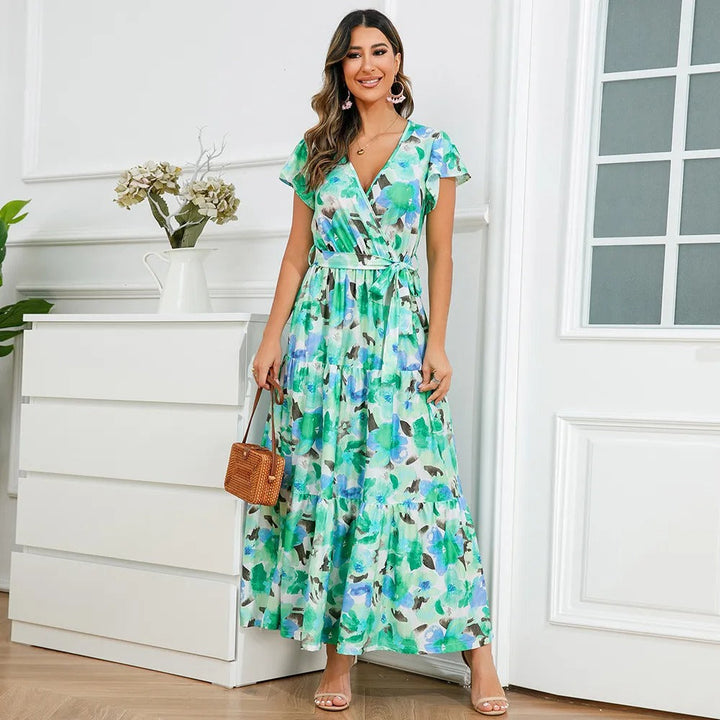 Robe croisée longue et fluide à fleurs pour femmes - Zulma