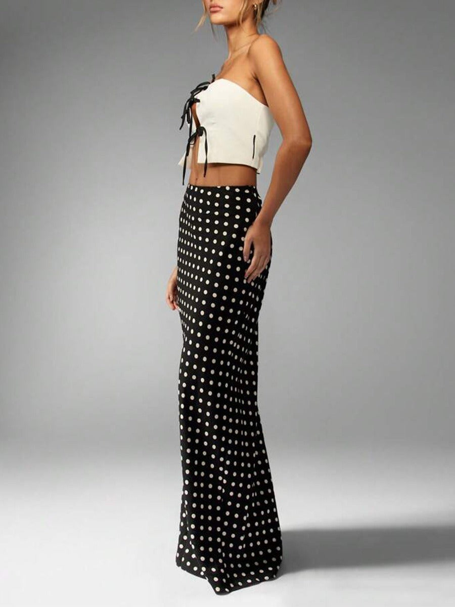 Jupe longue en viscose à pois pour femme, style ajusté - Karla