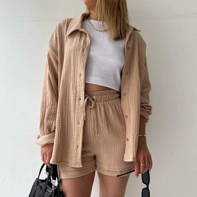 Ensemble trois pièces en coton froissé pour femme - Olga