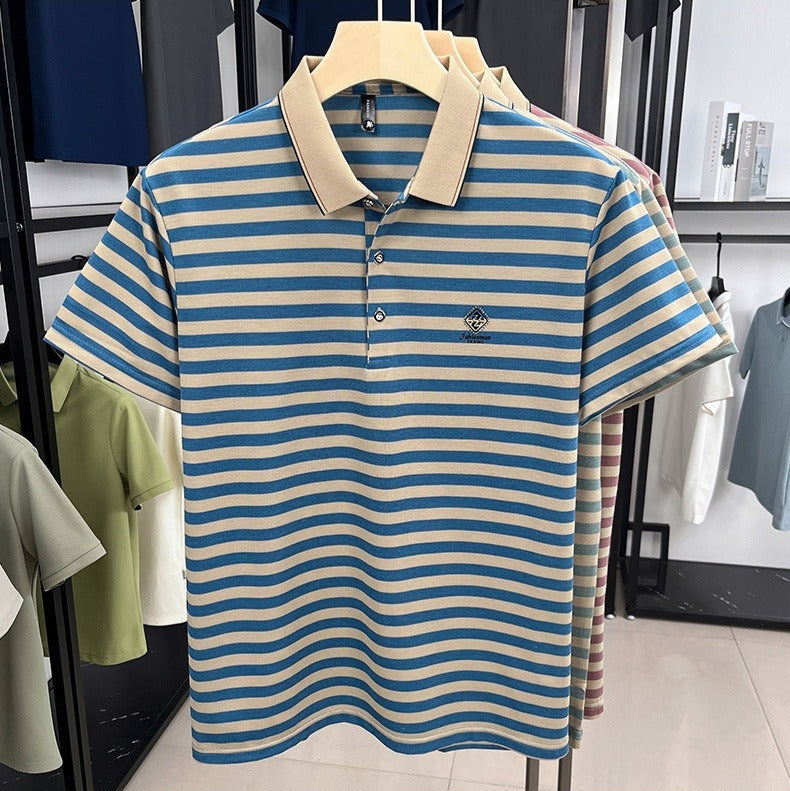 Polo rayé en maille à col classique pour hommes - Marc