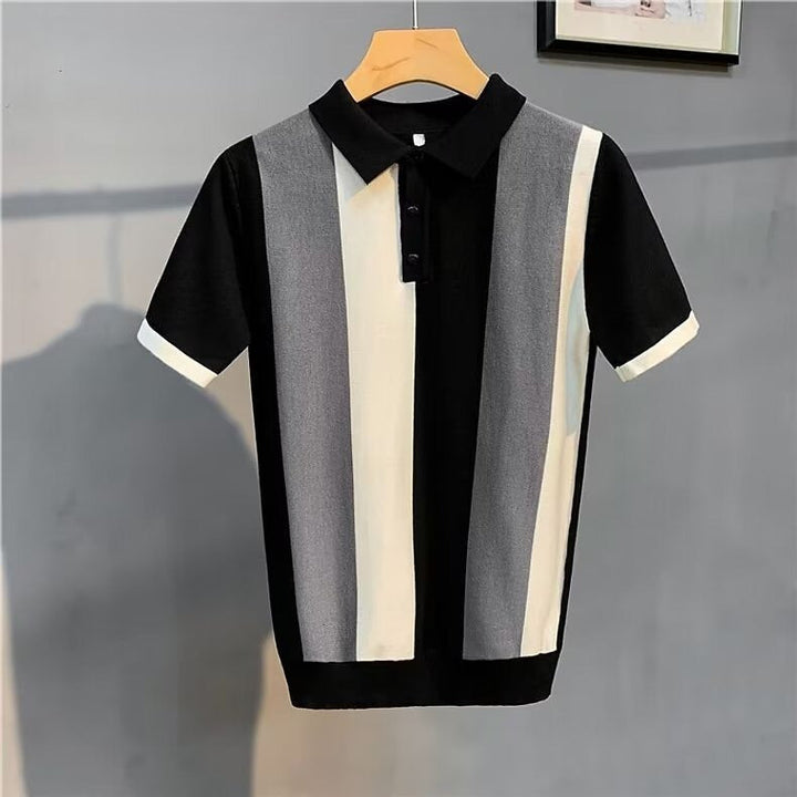 Polo en maille à rayures verticales pour hommes, style rétro - Mauro