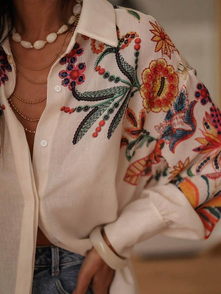Chemisier féminin en coton avec broderie florale style bohème - Almudena