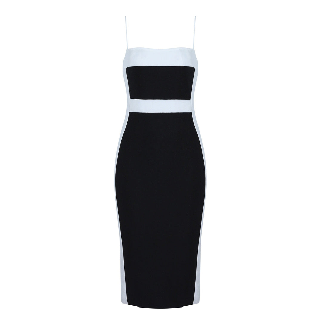 Robe midi pour femme à fines bretelles et design bicolore - Teresa