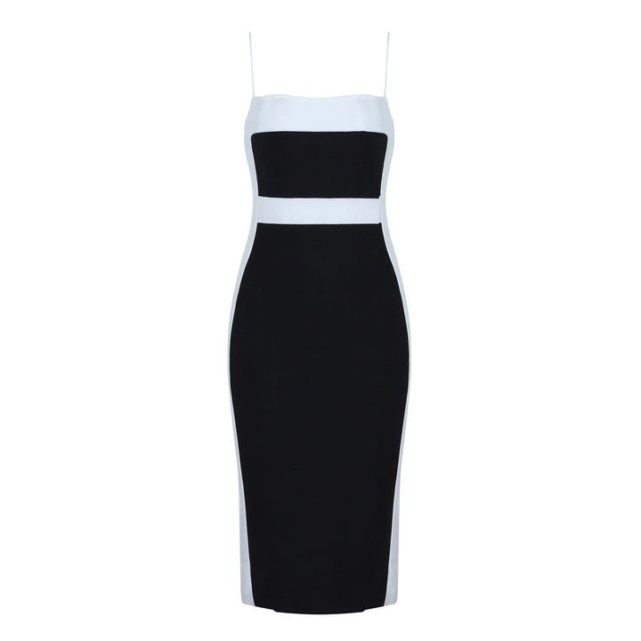 Robe midi pour femme à fines bretelles et design bicolore - Teresa