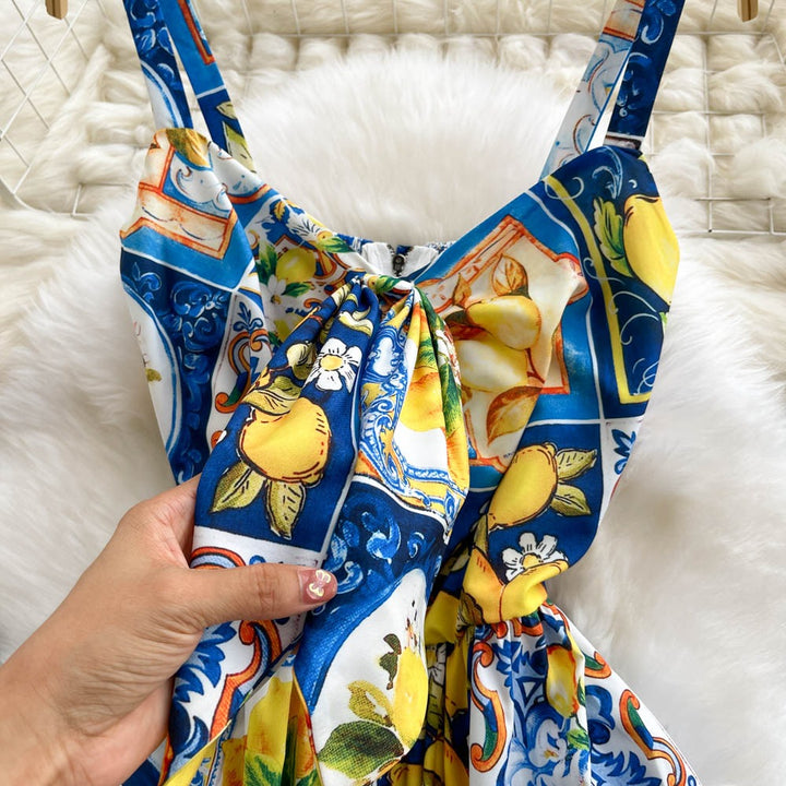 Robe longue pour femme avec imprimé agrumes style bustier - Nina