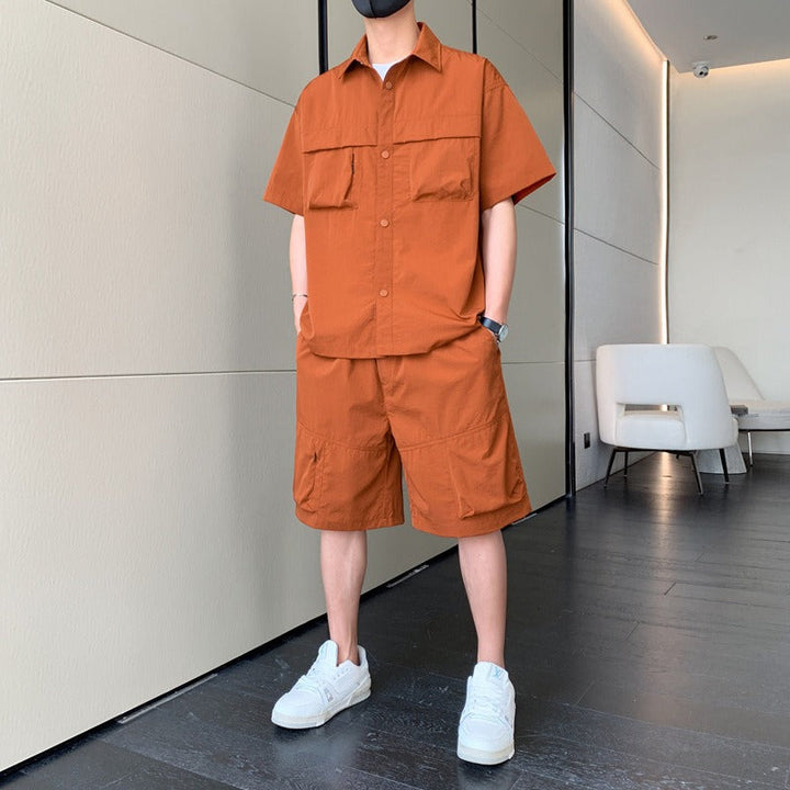 Ensemble d'été pour hommes, poches utilitaires, style décontracté - Kenji
