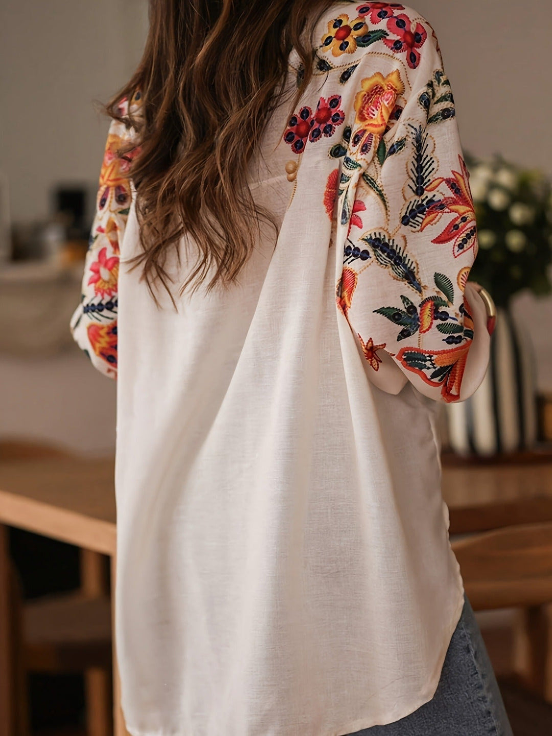 Chemisier féminin en coton avec broderie florale style bohème - Almudena