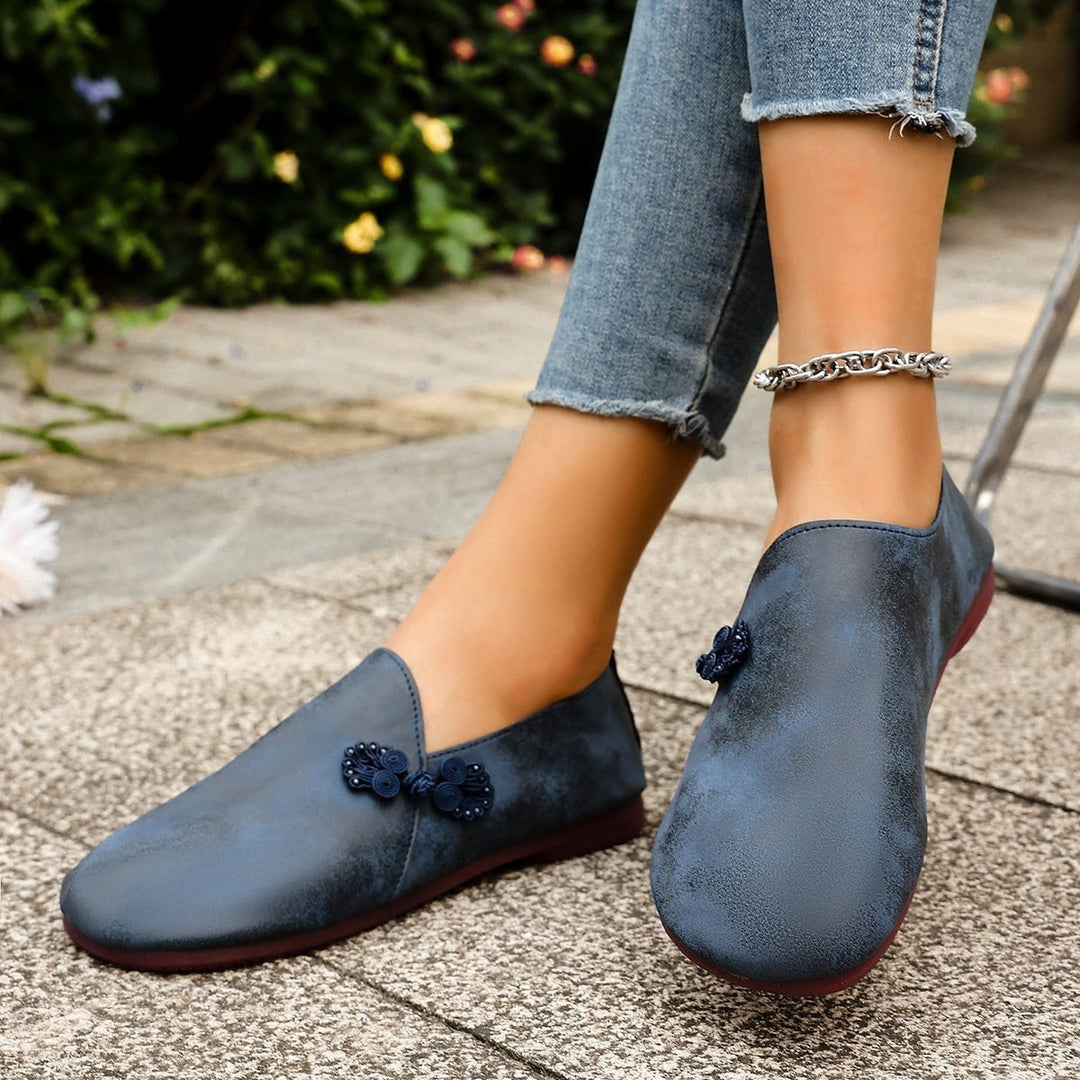 Mocassins plats de style rétro pour femmes avec broderie faite à la main - Elena