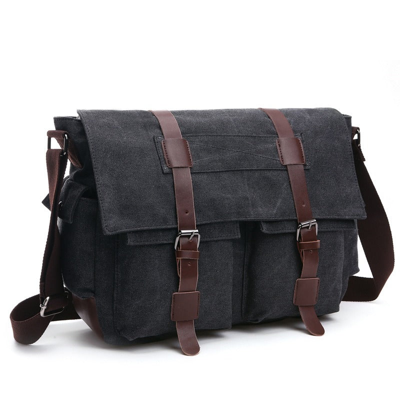 Sac à bandoulière en toile pour homme avec bretelles en cuir de style vintage - Sébastien