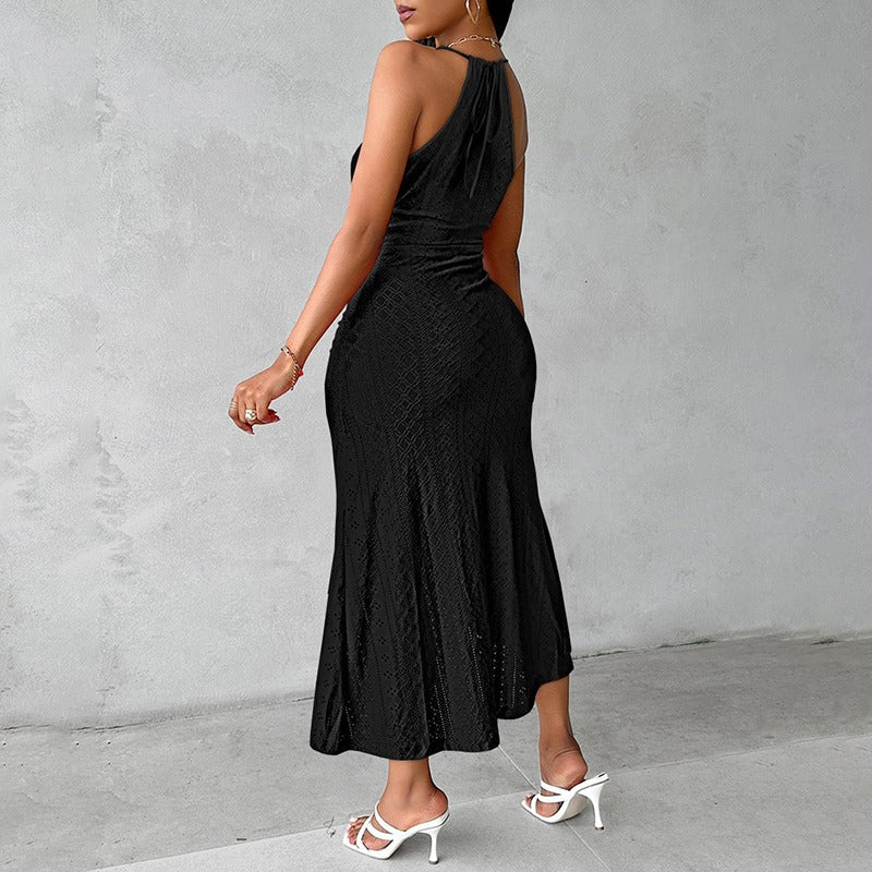 Robe midi ajourée en crochet pour femmes avec fente sur le devant - Elvia