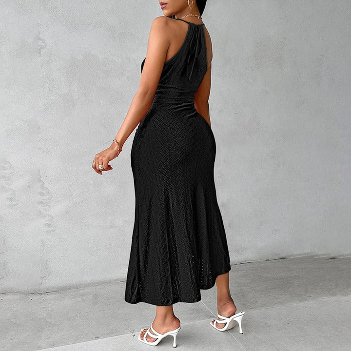 Robe midi ajourée en crochet pour femmes avec fente sur le devant - Elvia