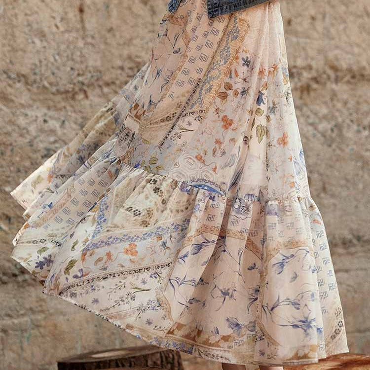 Jupe longue femme imprimé floral bohème - Mireille