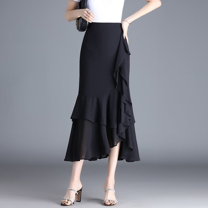 Jupe midi pour femme en mousseline de soie à imprimé animalier avec volants - Renata