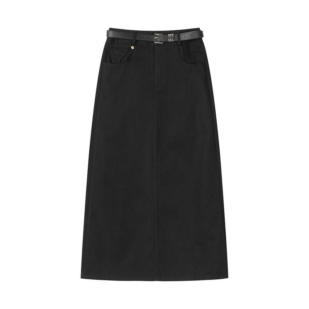 Jupe midi droite à taille haute avec ceinture - Keira