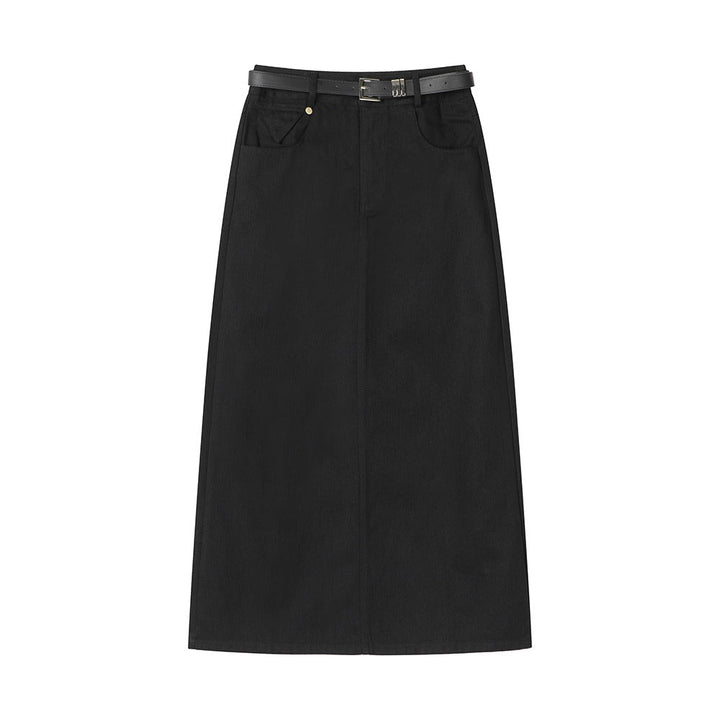 Jupe midi droite à taille haute avec ceinture - Keira