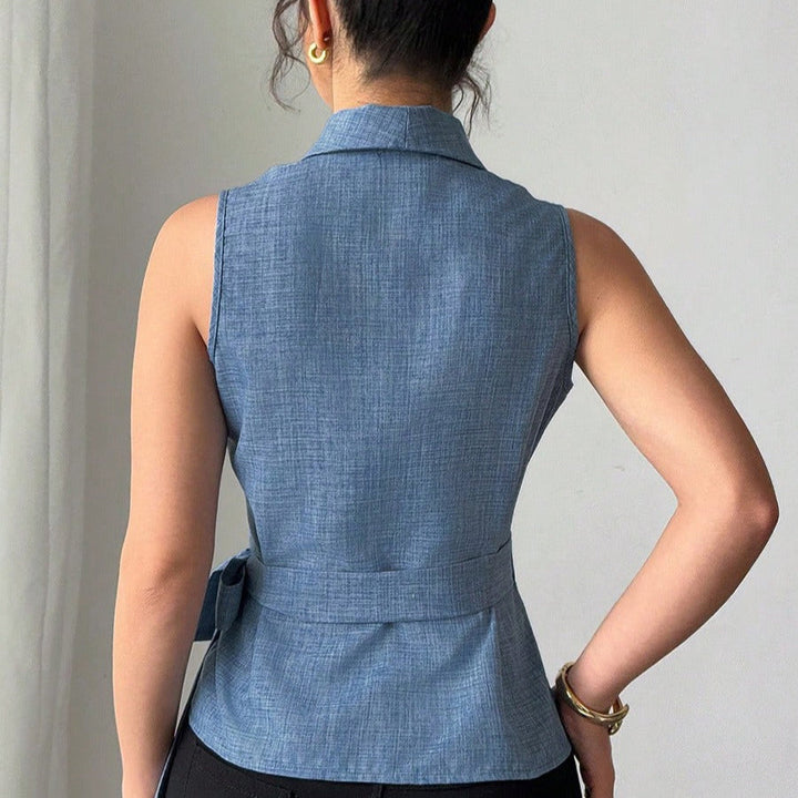 Chemisier croisé en lin sans manches pour femme, style ajusté - Elvira