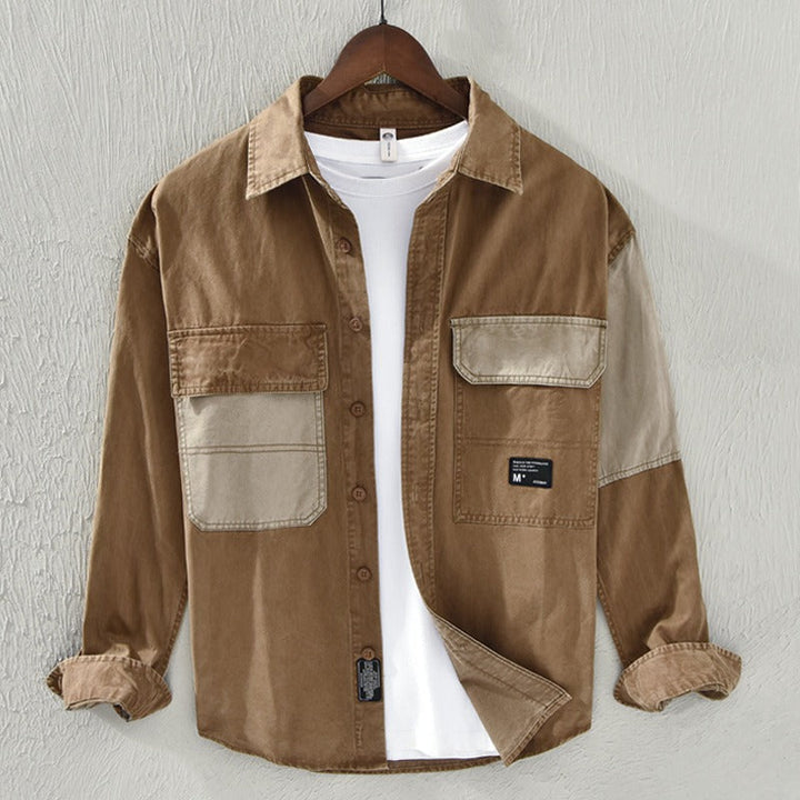 Surchemise décontractée à poches en coton bicolore pour hommes - Yaren
