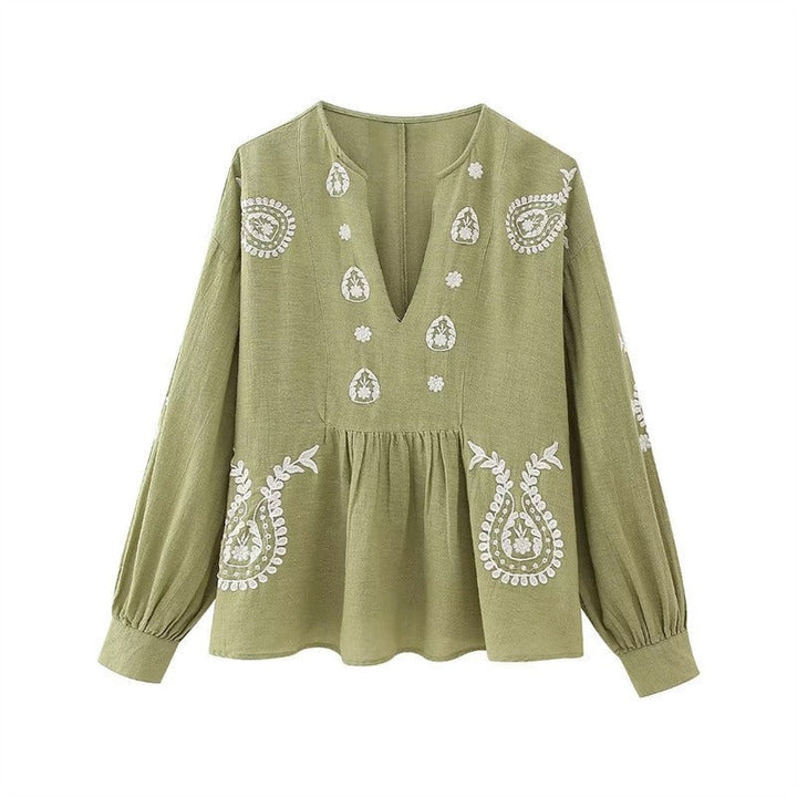 Chemisier en coton brodé à encolure en V pour femme - Maialen