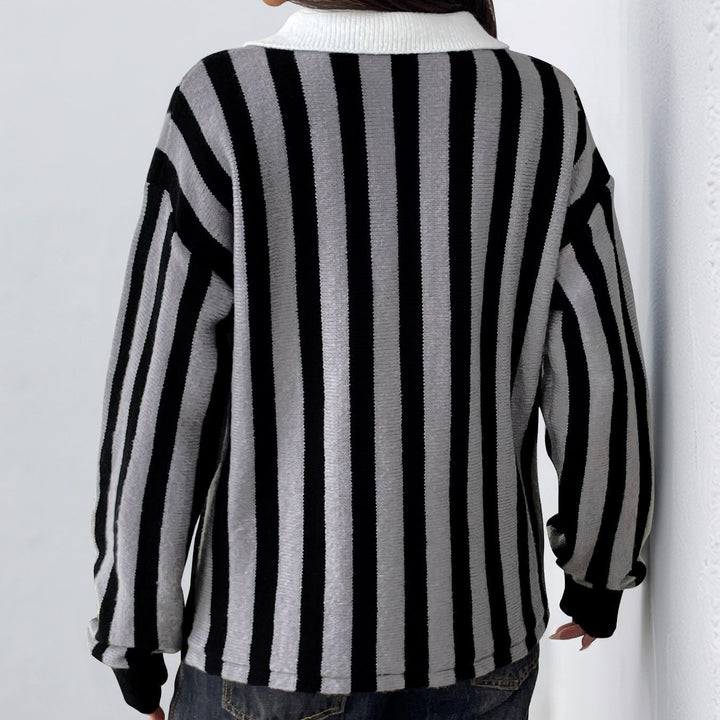 Pull col polo à rayures verticales pour femmes - Mirea