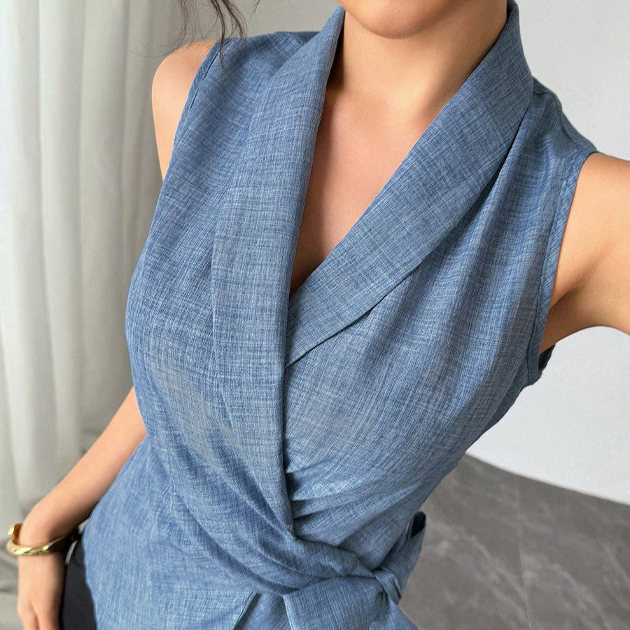 Chemisier croisé en lin sans manches pour femme, style ajusté - Elvira