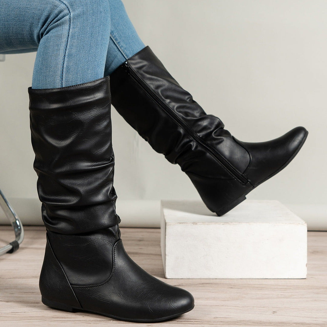 Bottes hautes et plates à fronces latérales - Rhea