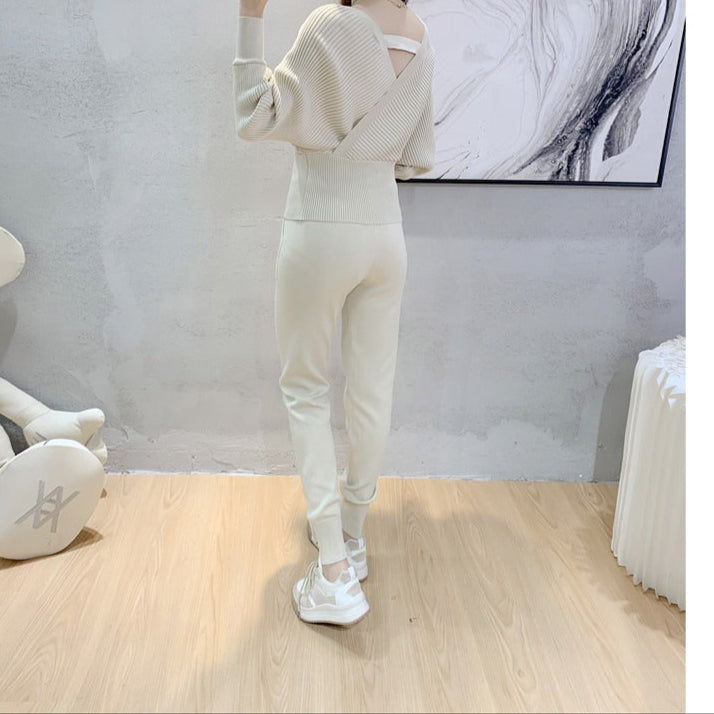 Ensemble pull croisé et jogging côtelé pour femme - Ilona