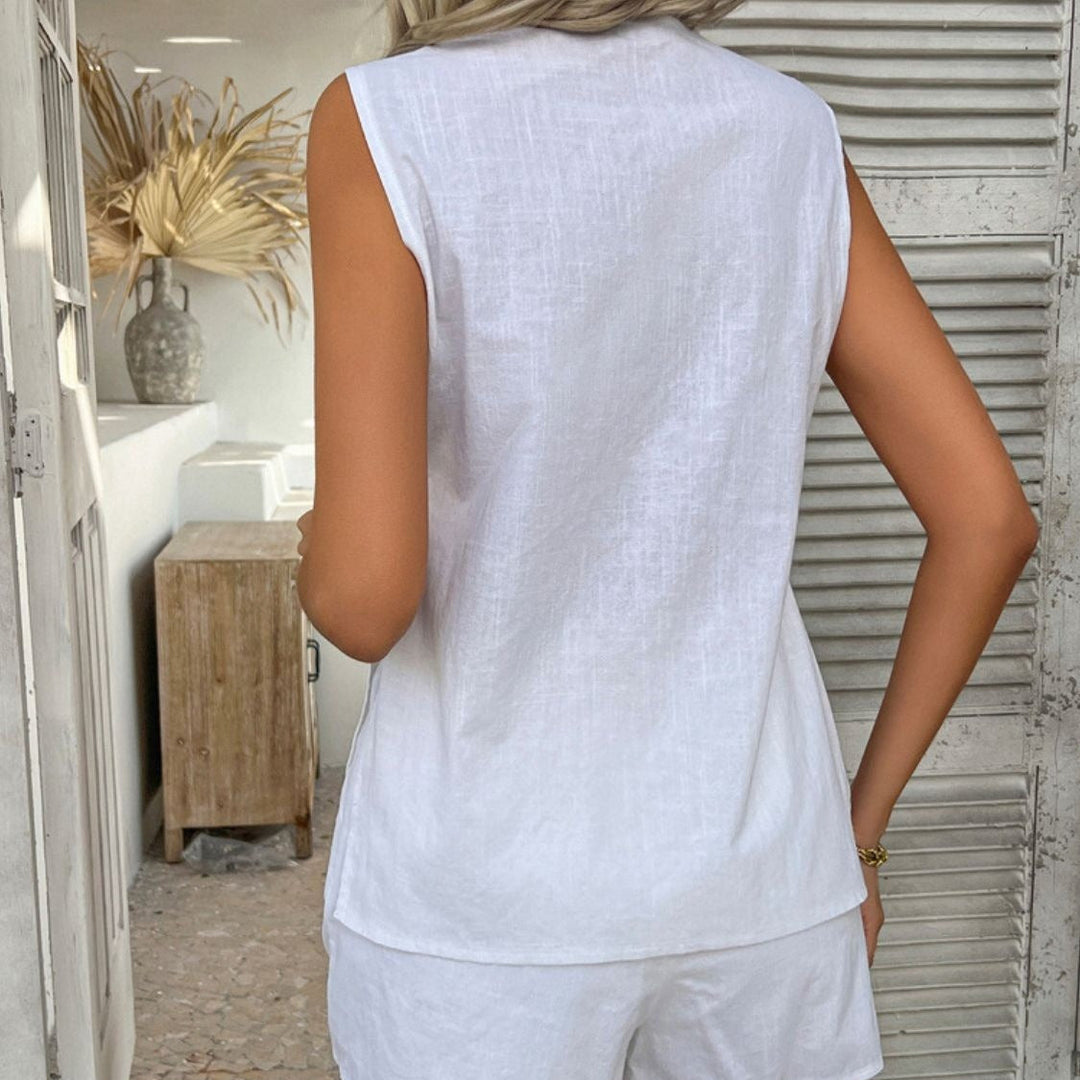 Ensemble décontracté sans manches en lin pour femme - Renata