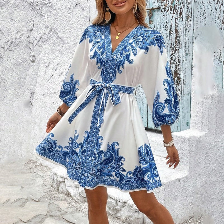 Robe courte en satin pour femme avec imprimé bohème style tunique - Nadine