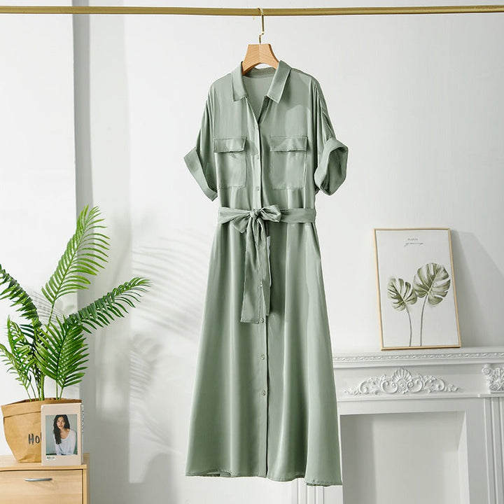 Robe midi en satin pour femme avec ceinture chemise - Gabriela