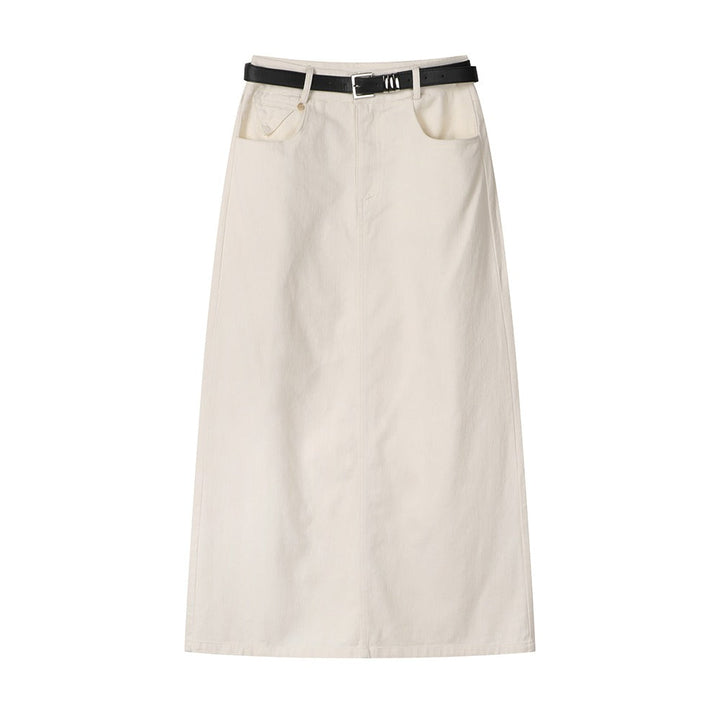 Jupe midi droite à taille haute avec ceinture - Keira